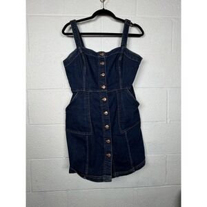 Y2K Denim Mini Dress Womens Medium Button Front Strappy Casual A-Line Festival
